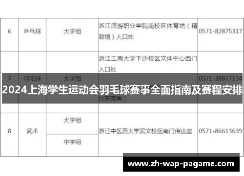 2024上海学生运动会羽毛球赛事全面指南及赛程安排